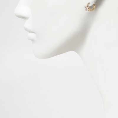 Gold tone gem encrusted hoop stud earrings
